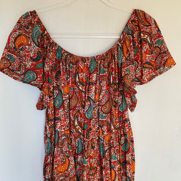 Margaux Riviera size XL off shoulder button front midi dress orange - Picture 11 of 13